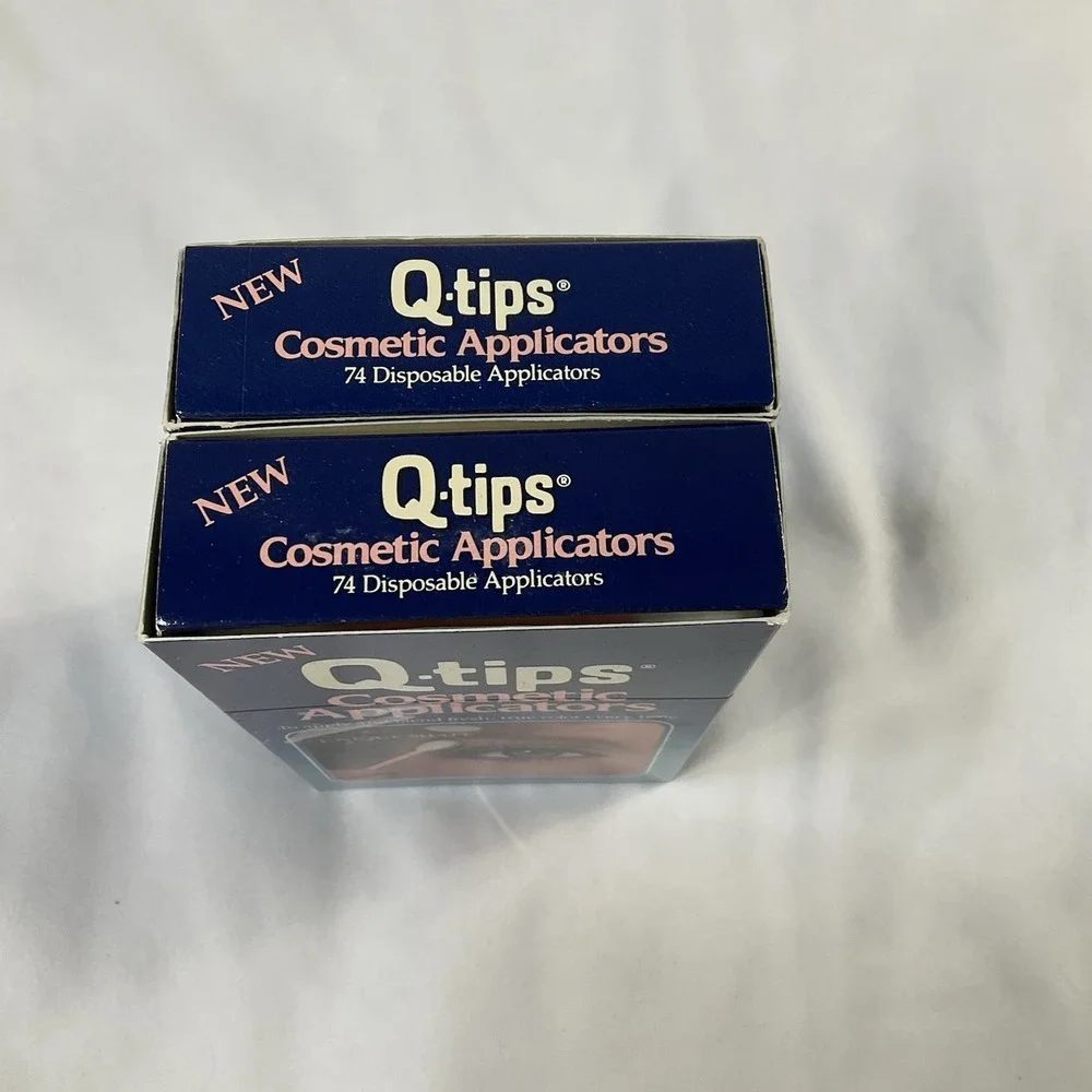 Vtg Q-tips Cotton Cosmetic Applicators 74 ct Disposable Oval White/Pink *Read*